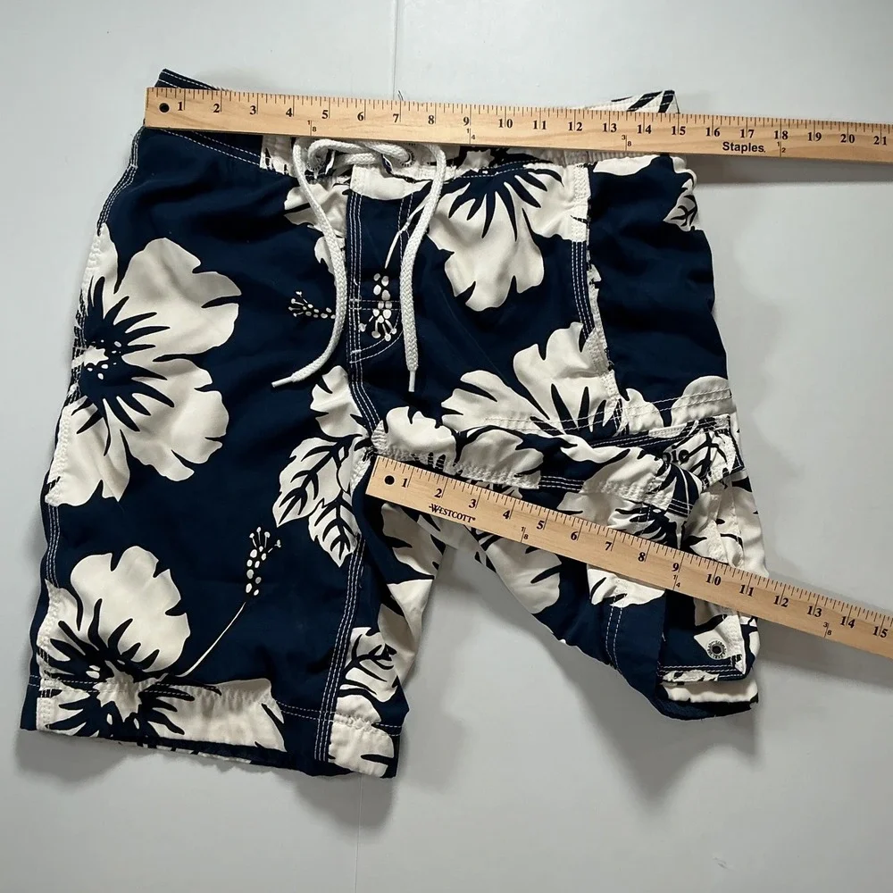 VTG Y2K Abercrombie Swim Trunks Navy Hibiscus Floral Cargo Board Shorts Mens L
